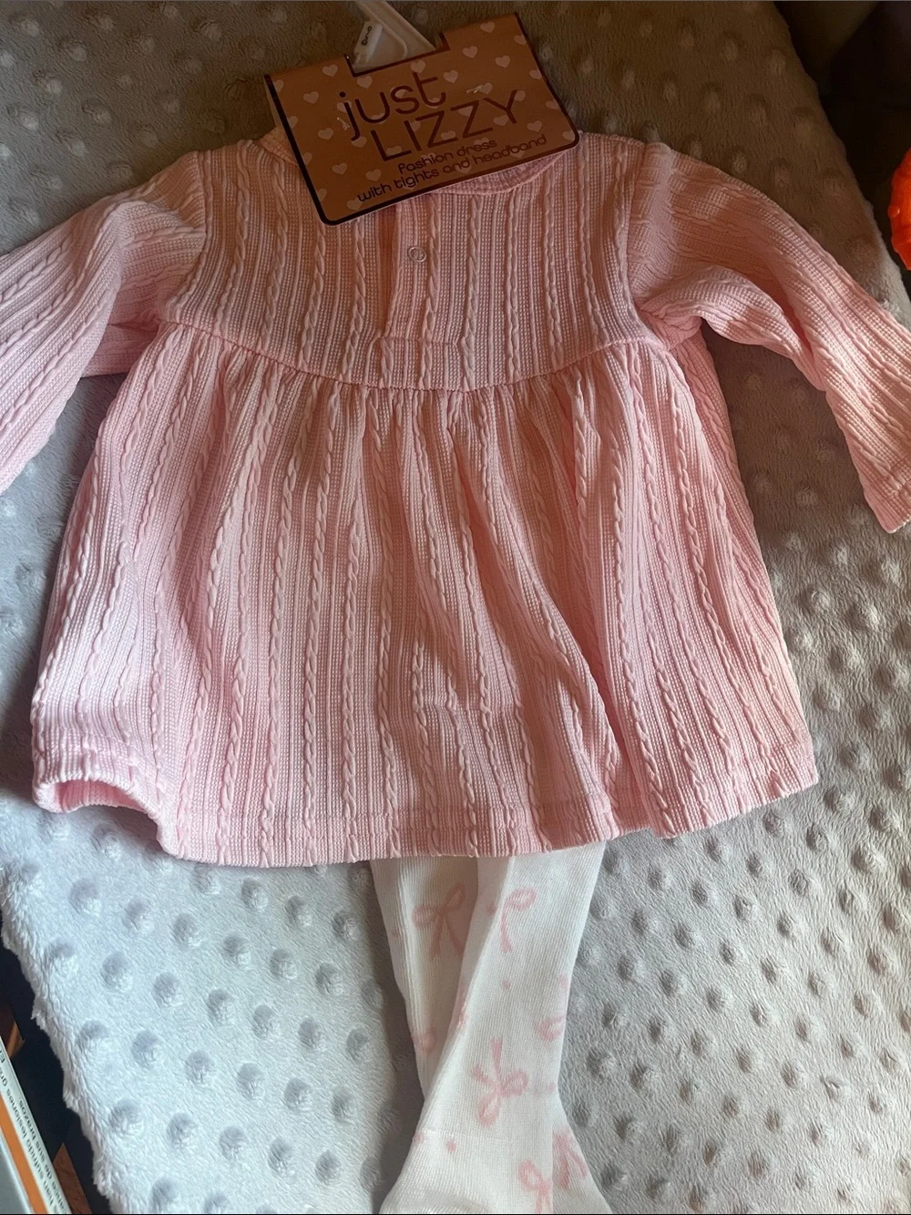 Just Lizzy Pink Baby Dress with Bow and Tights